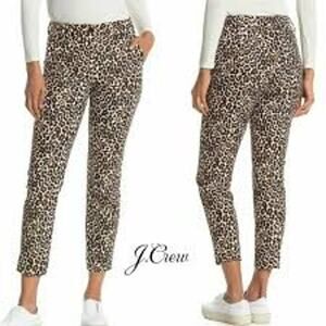 J. Crew Leopard Print Mid Rise Cropped Slim Trouser Pants 0 Career Work Animal